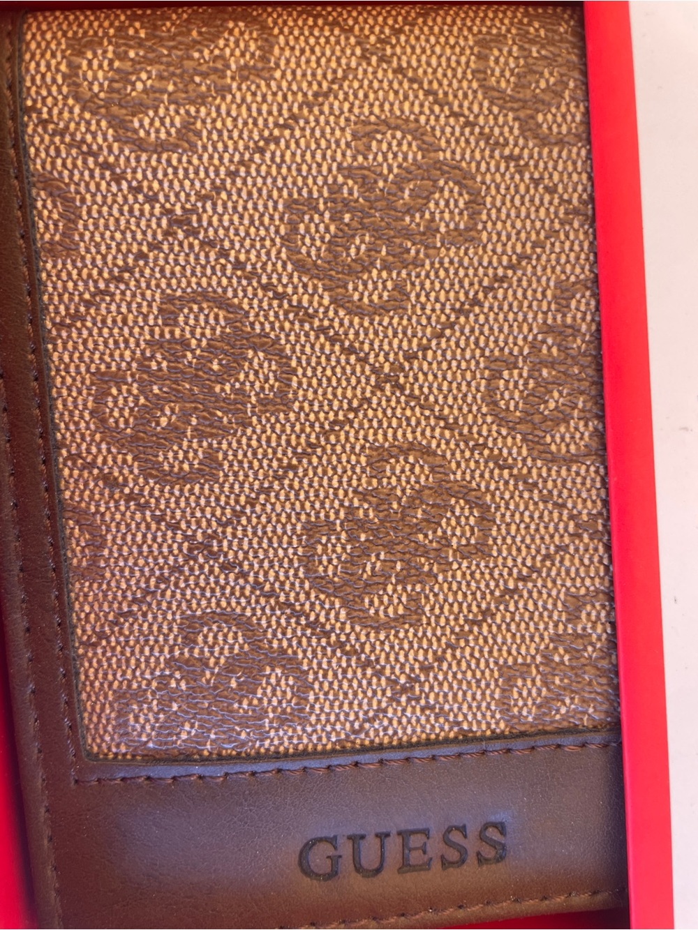 Guess Brown Monogram Bi-Fold Card Wallet.